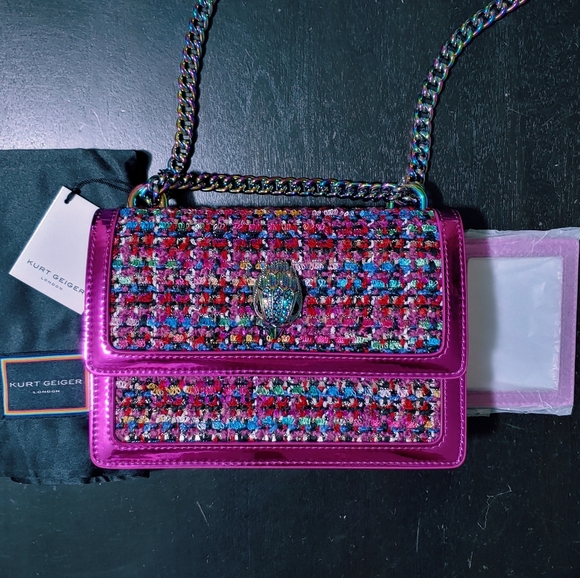 RARE HTF NWT Kurt Geiger Shoreditch Crossbody Bag Metallic Tweed Fuchsia Pink - Picture 7 of 16